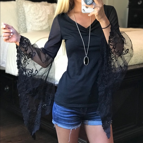 Black Long Bell Sleeve Top - Picture 3 of 7